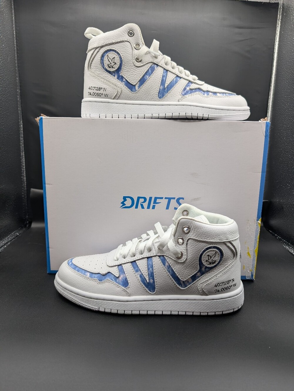 Kids High-Top Sneakers in White and Blue